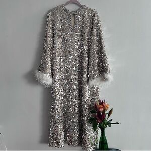 NWT RICHRADIQS Dazzling Sequined Feather Cuff Dress
